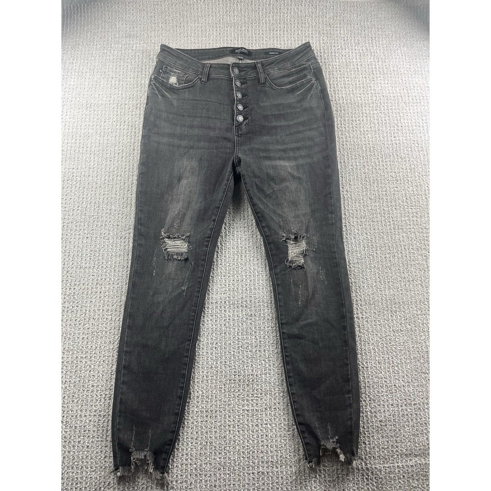 Judy Blue Skinny Fit Distressed Jeans SIze 11/30 Black Frayed Hem JB88129